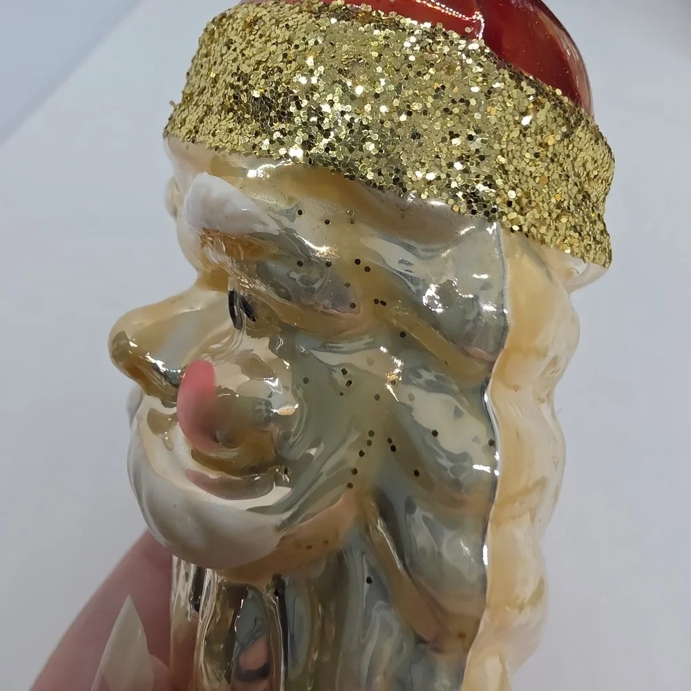 Set Of 2 Old World Christmas Gold Copper Hat Santa Heads Ornaments - Picture 4 of 7